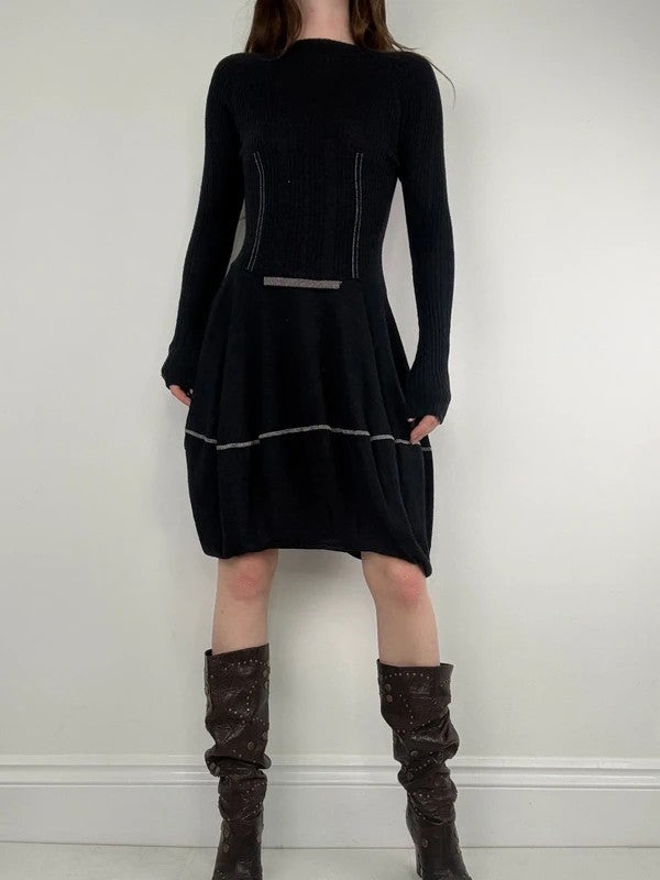 Marithé + François Girbaud navy wool knitted puff dress