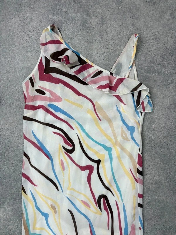 Ruffle multicoloured layered abstract asymmetrical dress