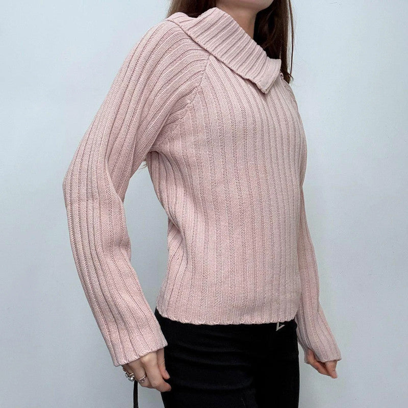 pink chunky ribbed asymmetric jumper