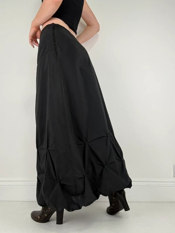 Black pleated puff maxi cargo skirt