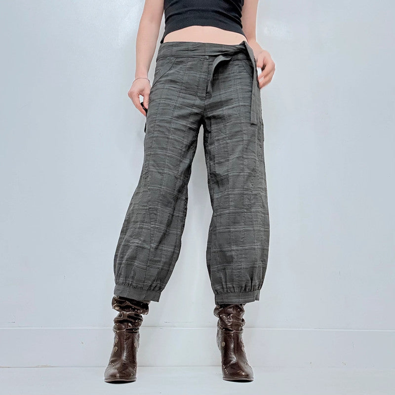 structured checked puff trousers