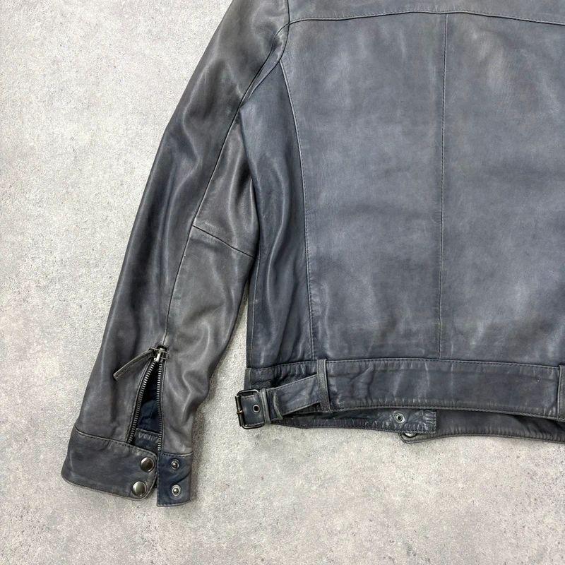 distressed leather boxy biker jacket