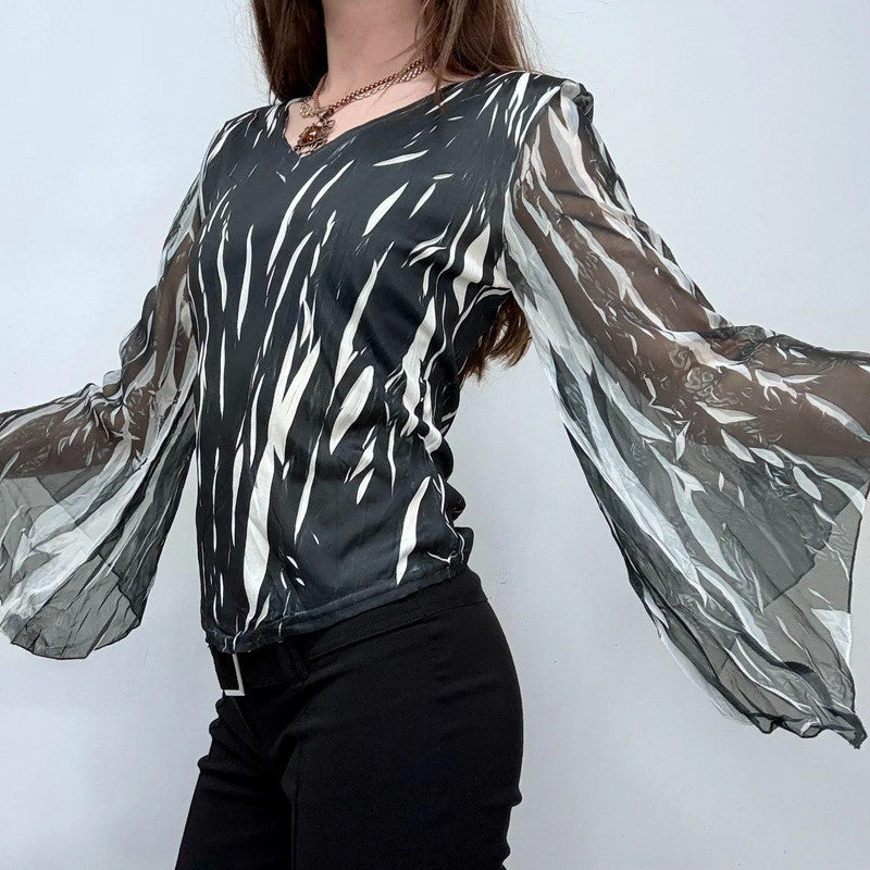 crinkle printed flared grunge top