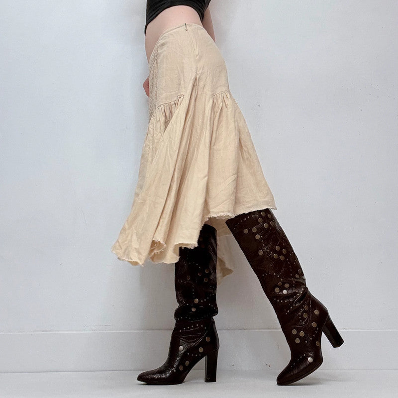 linen pleated gathered skirt