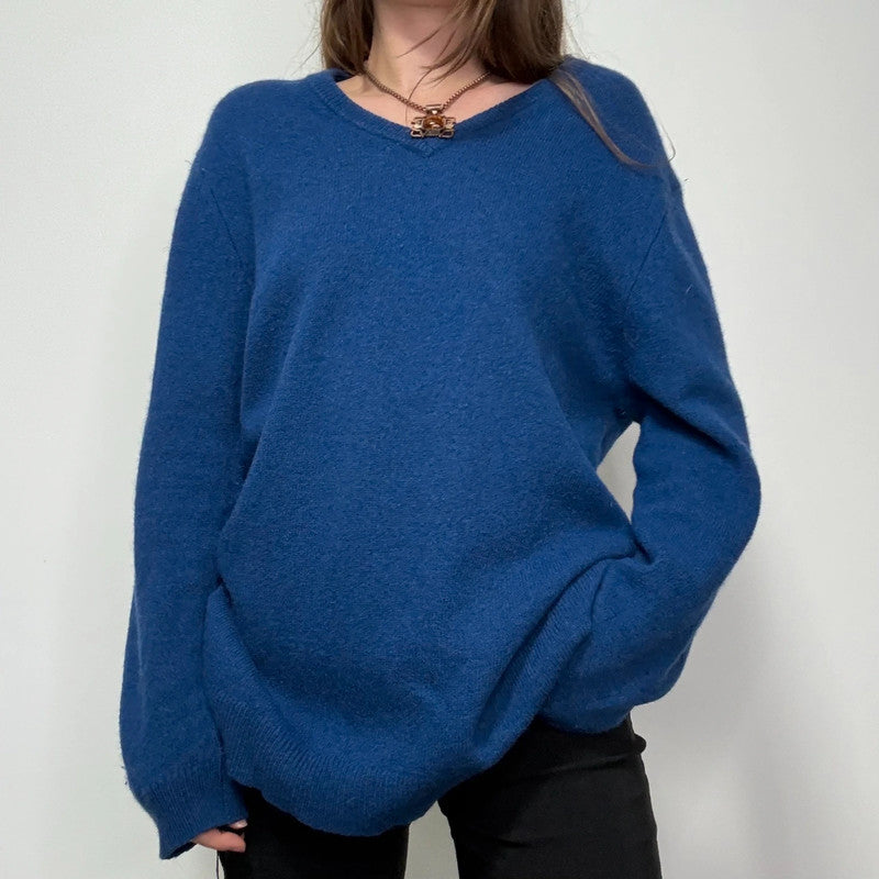 oversized blue wool knitted jumper