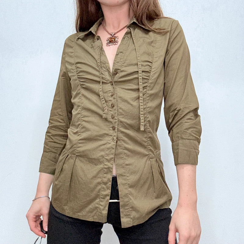 Cop Copine khaki gathered cinched shirt
