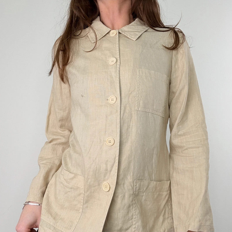 tan linen button chore jacket