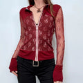 red lace sheer embroidered shirt