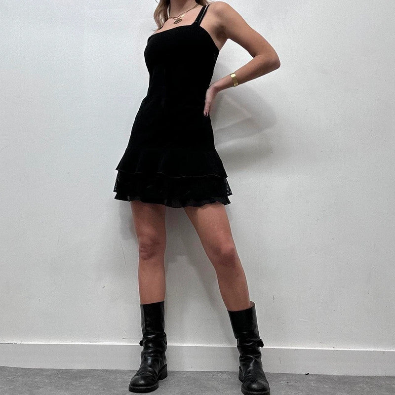 black ruffle mini dress