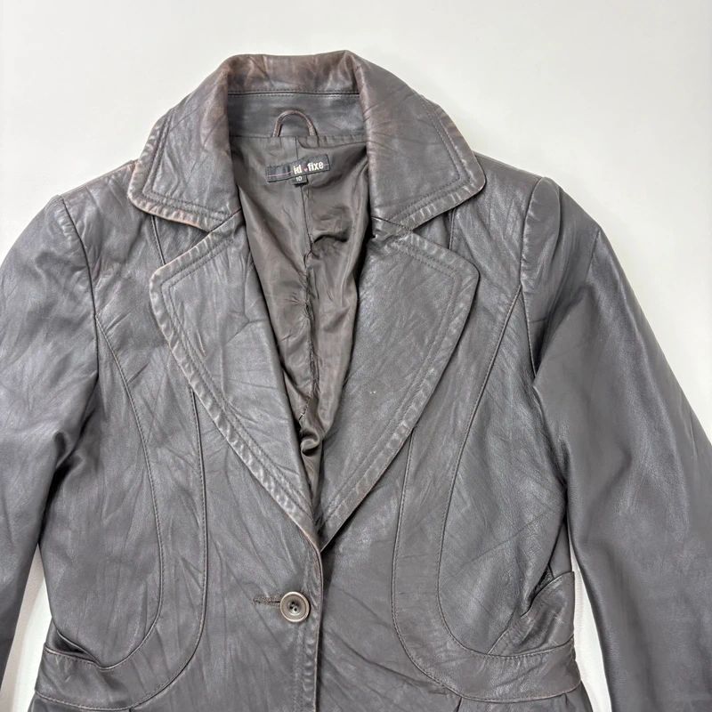 cropped dark brown leather jacket