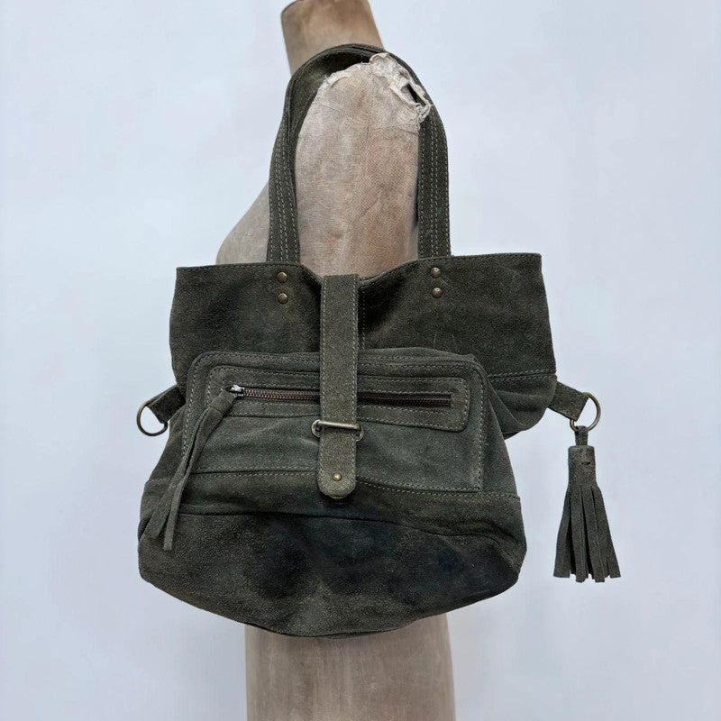 khaki green suede western bag
