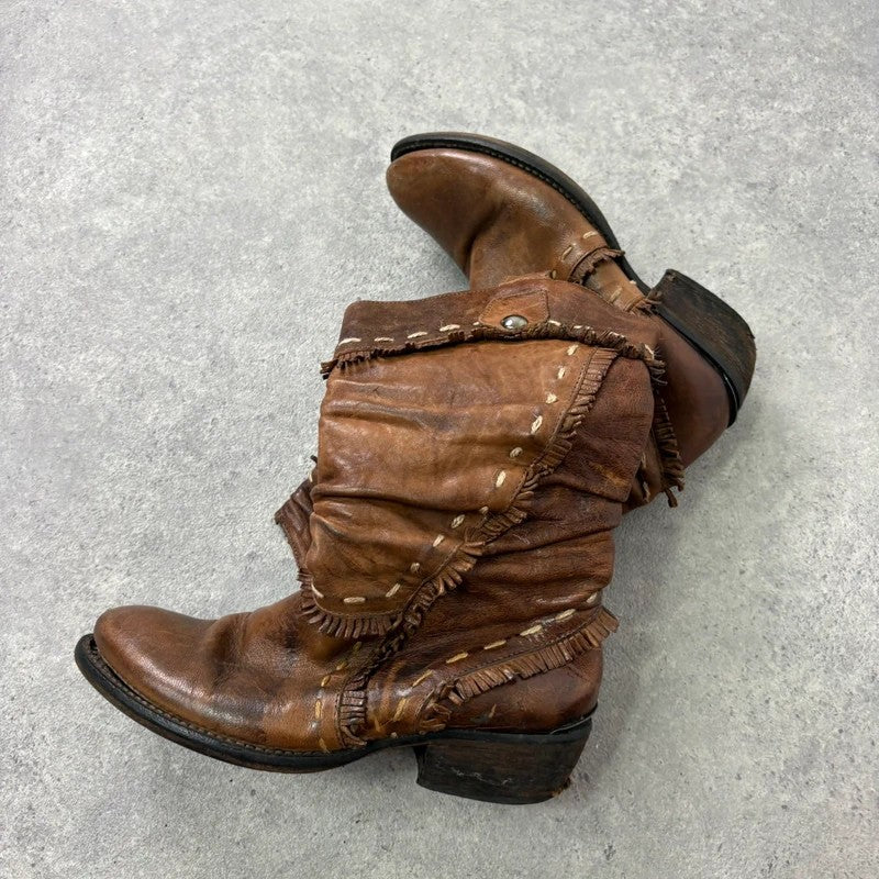 Brown leather slouchy western boots