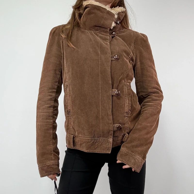 asymmetric brown cord jacket
