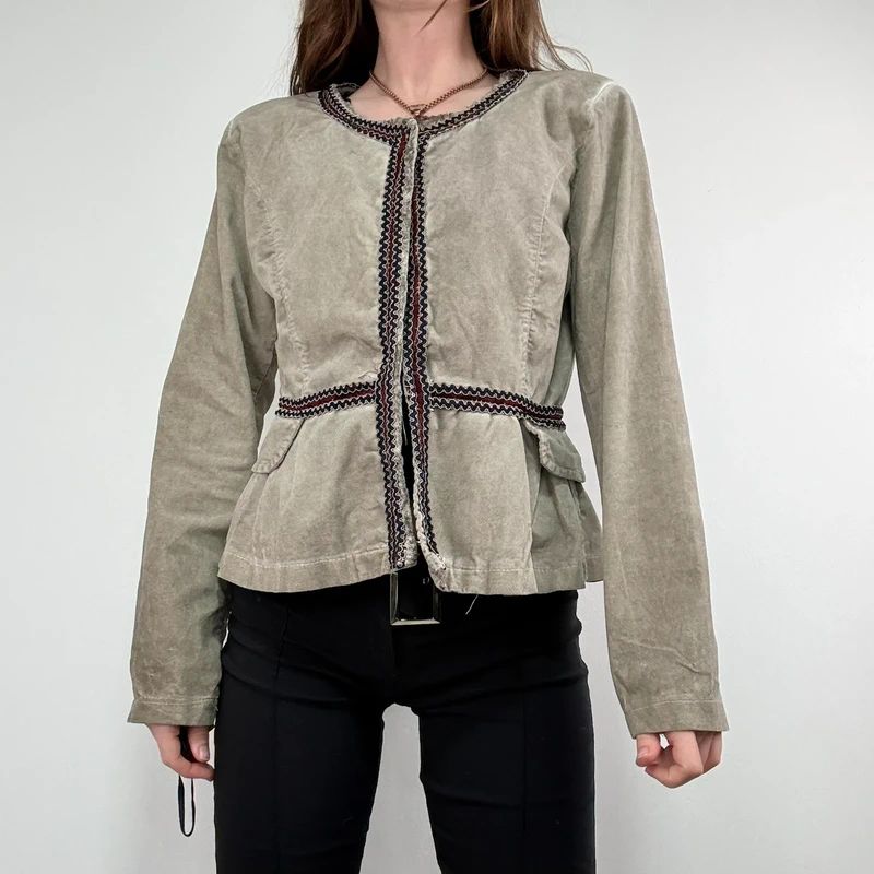 khaki flared braided ribbon military napolionic jacket