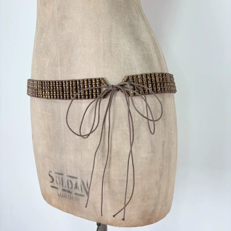 Brown beaded tie up belt