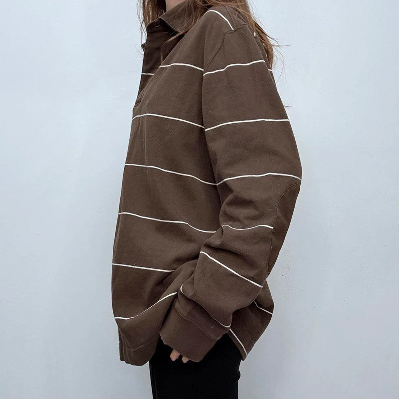 slouchy brown striped cotton rugby top
