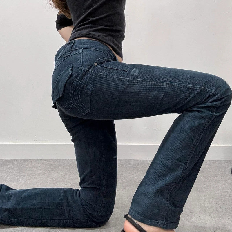 blue straight-leg cord jeans