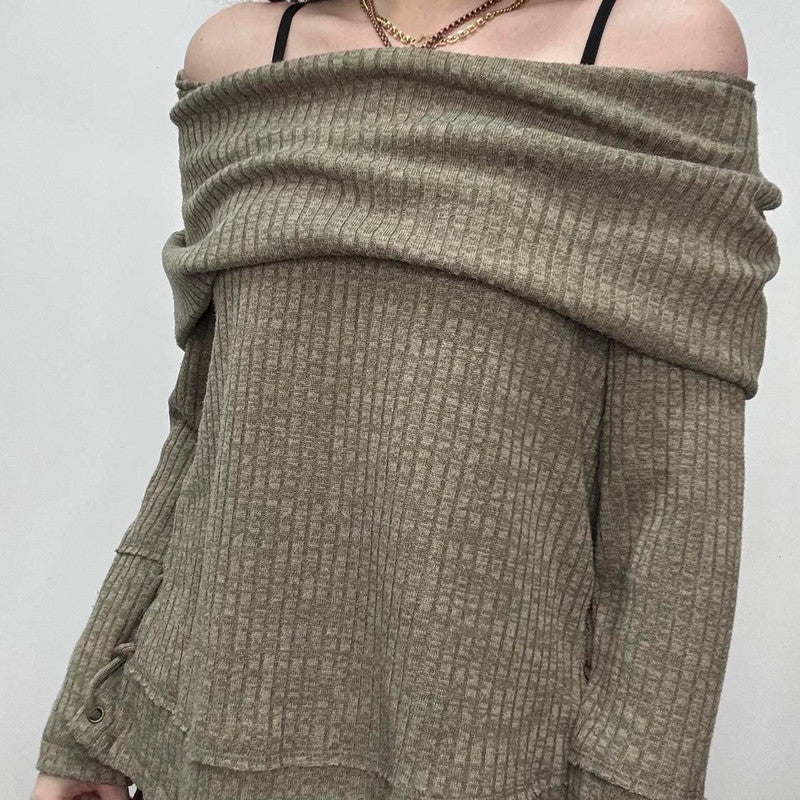 slouchy off the shoulder ribbed jumper