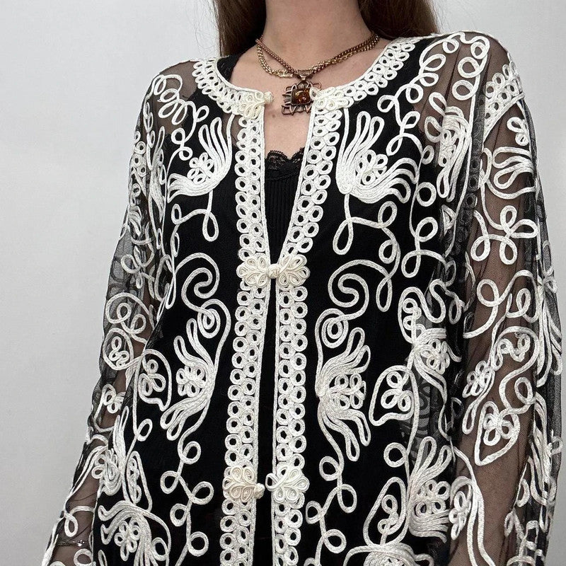 sheer lace embroidered shirt