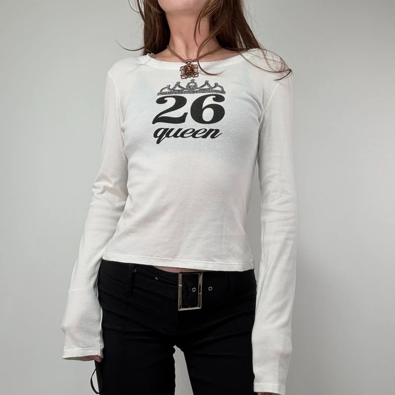 white long sleeve graphic printed 26 cotton t-shirt