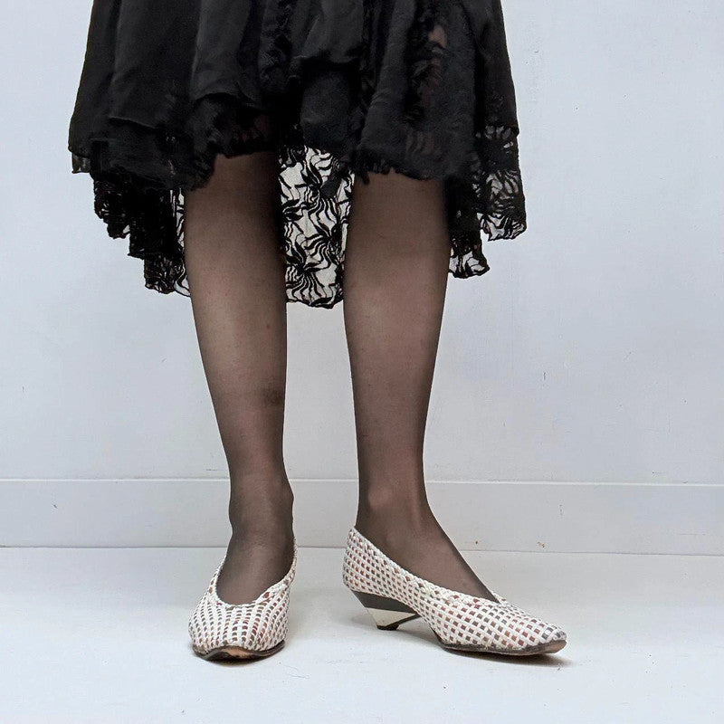woven white leather ballet pumps