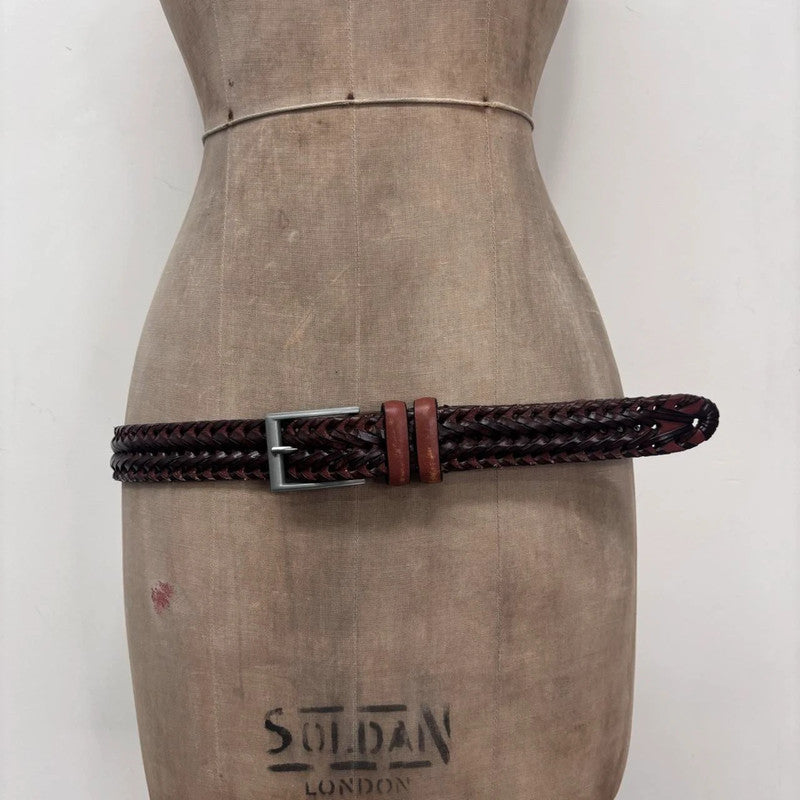 brown woven leather belt