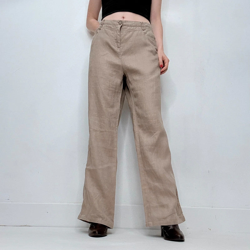 tan linen corset side lace up trousers