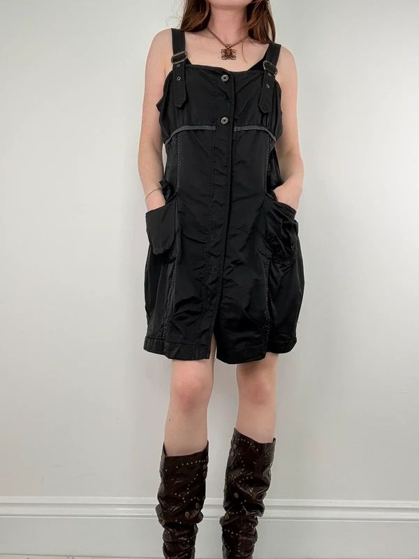 black grunge utility stuctured midi dress