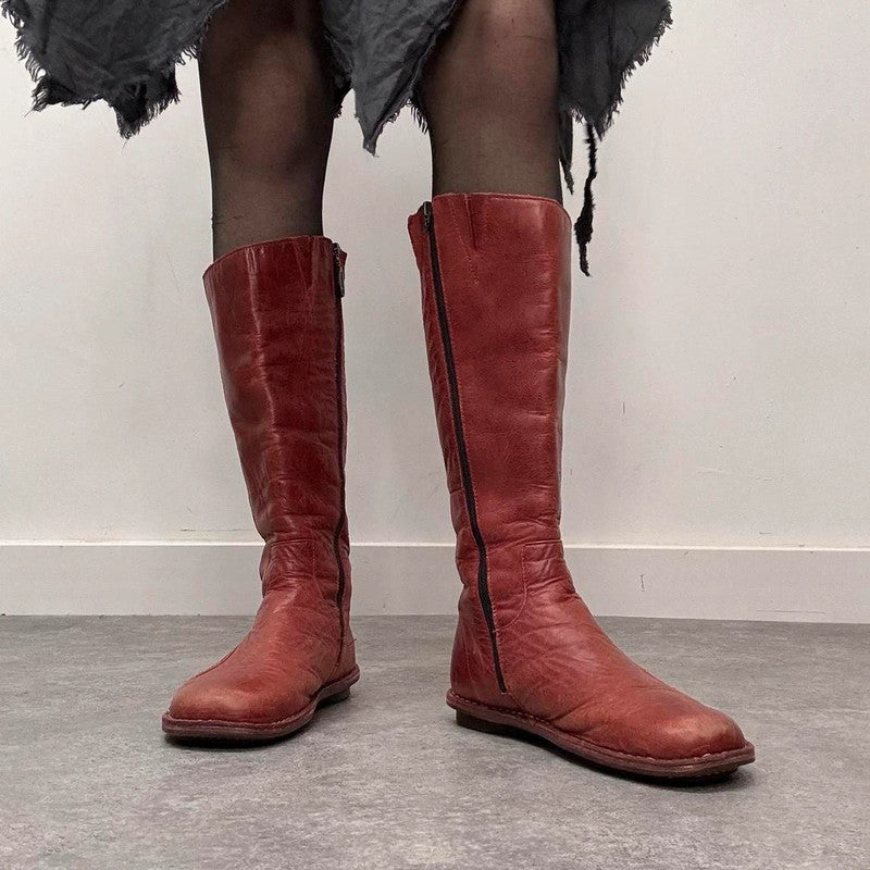 red leather Dr marten moto boots