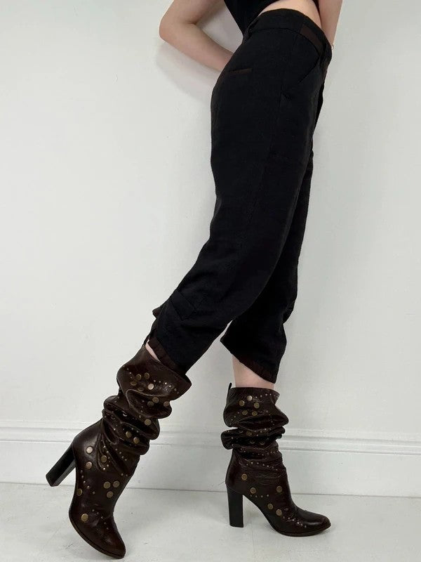 Pleated wool pinstripe capri grunge trousers