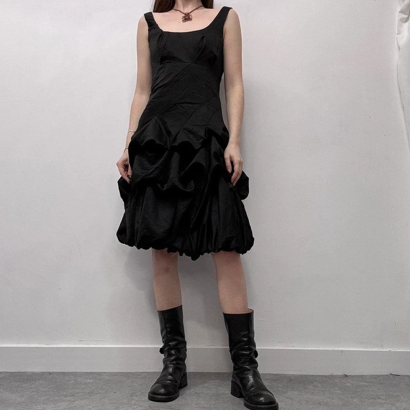 black puff balloon dress