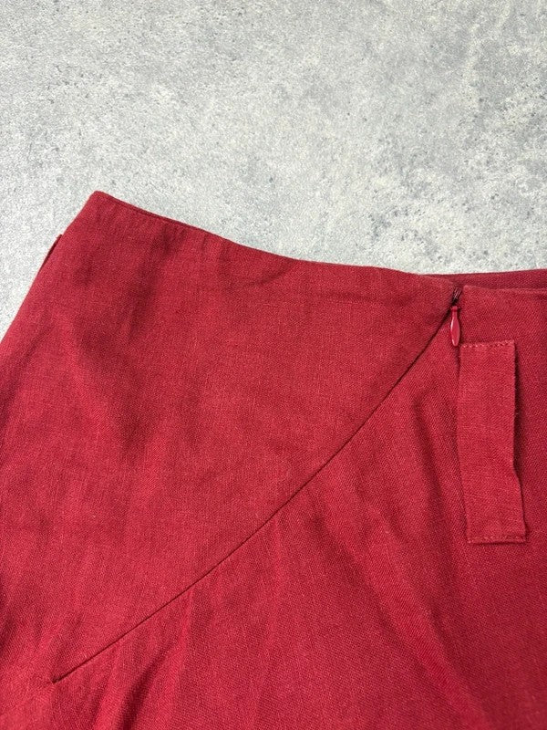 red linen bias cut asymmetric maxi skirt