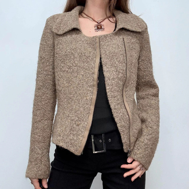 tan wool asymmetric jacket