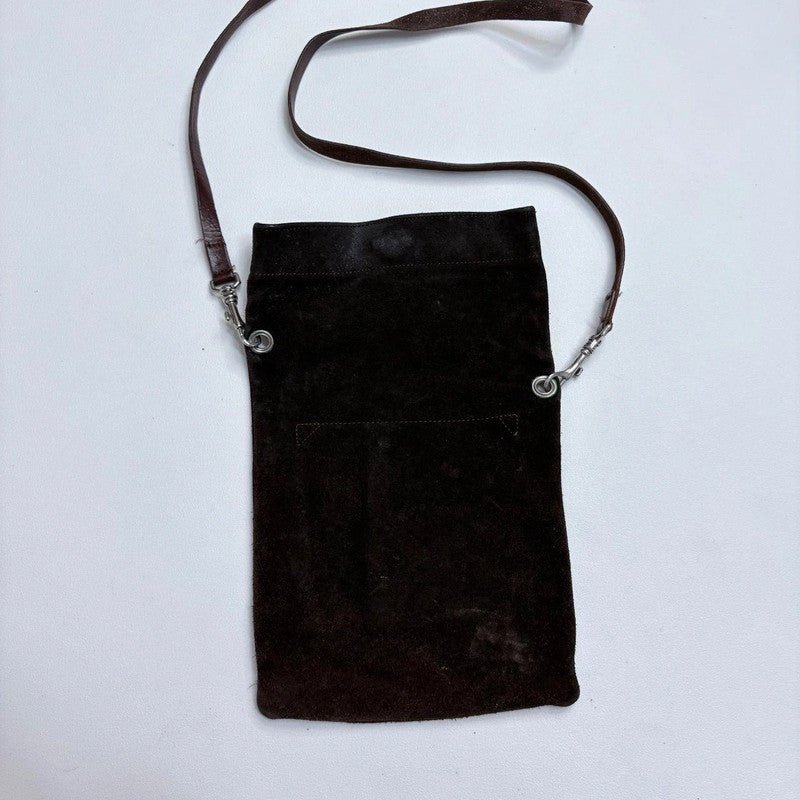 dark brown suede asymmetric fold over crossbody bag
