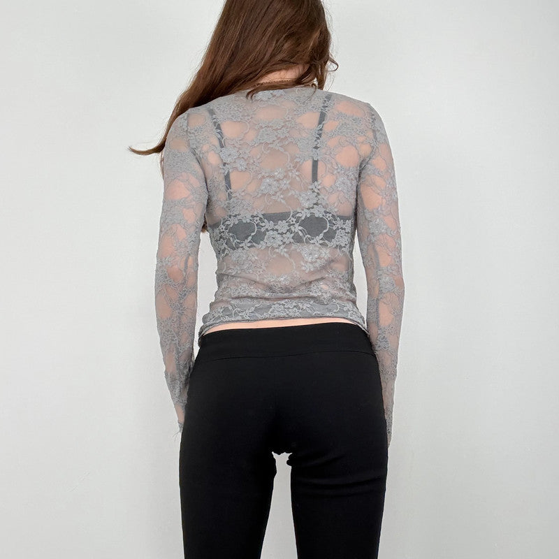 grey lace sheer long sleeve top