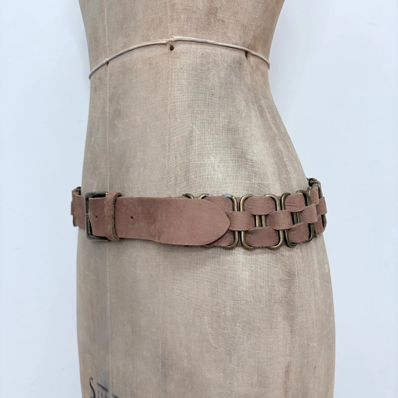 brown leather woven chain belt