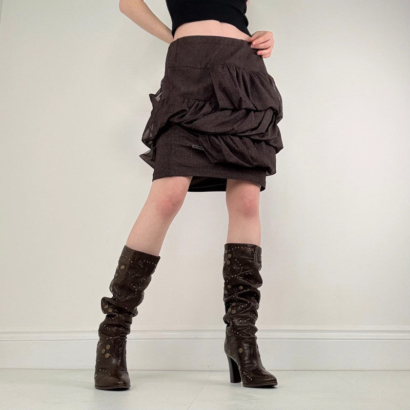 Brown gathered draped puff Cop Copine skirt