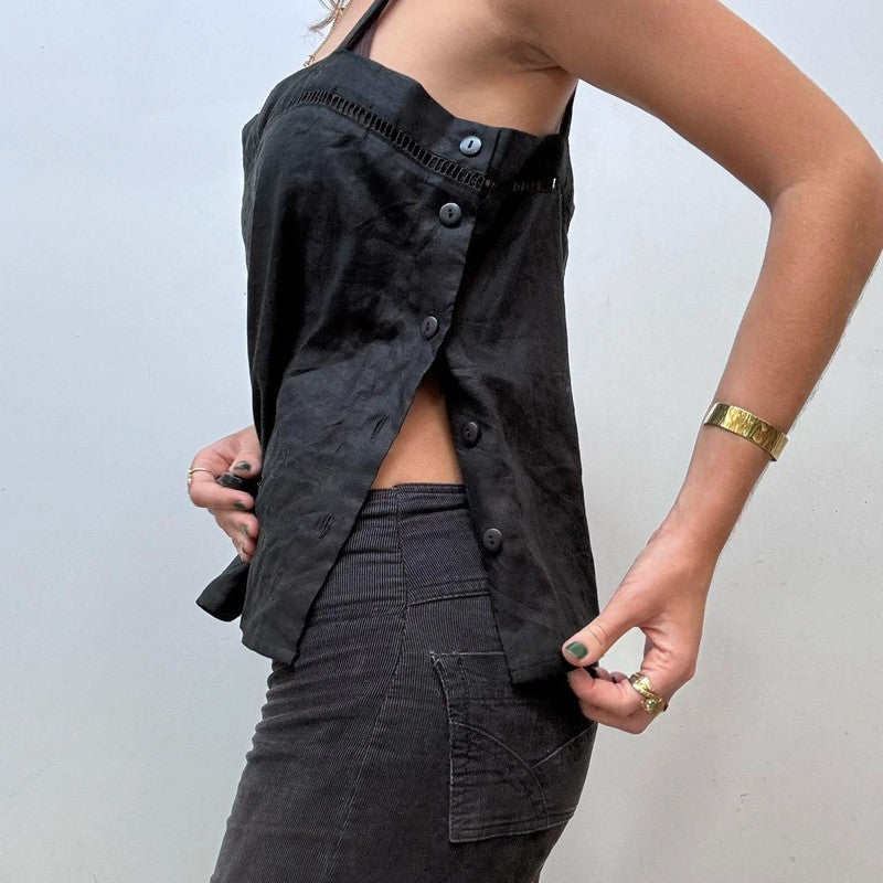Vintage black linen vest