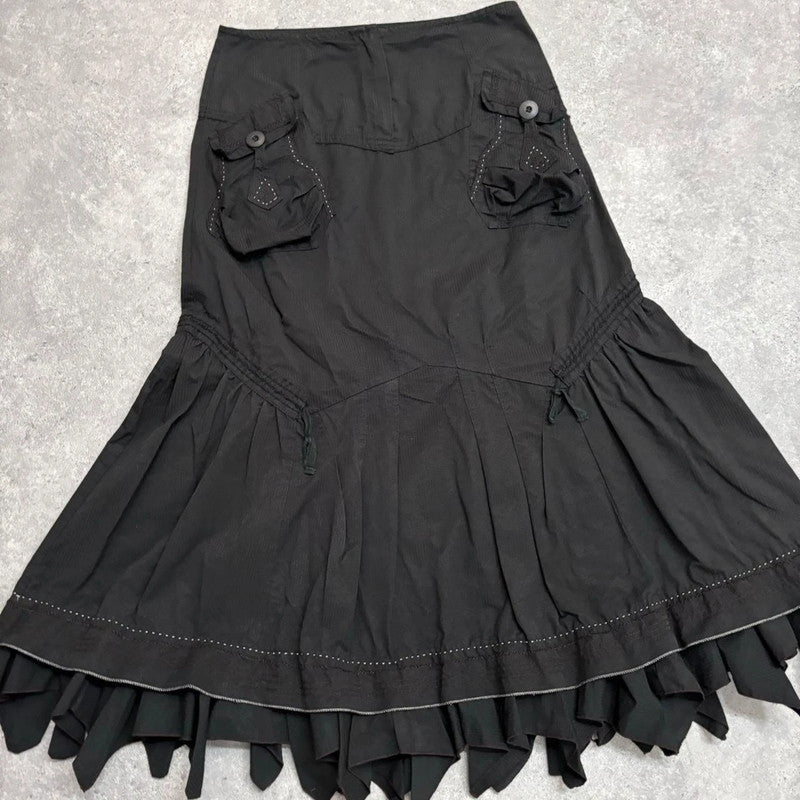 black grunge cargo maxi skirt