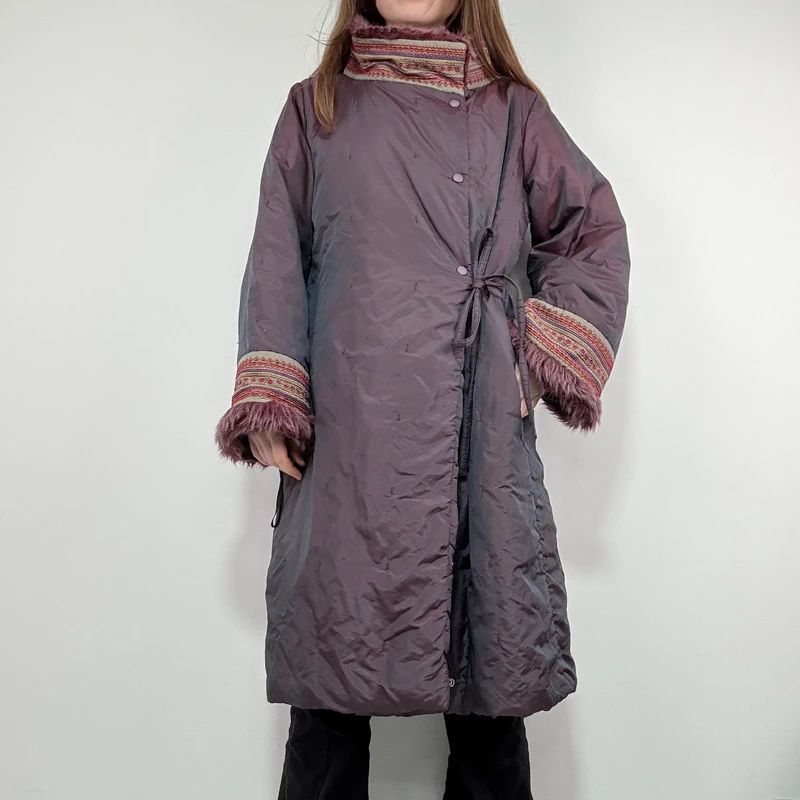 asymmetric embroidered longline puffa coat