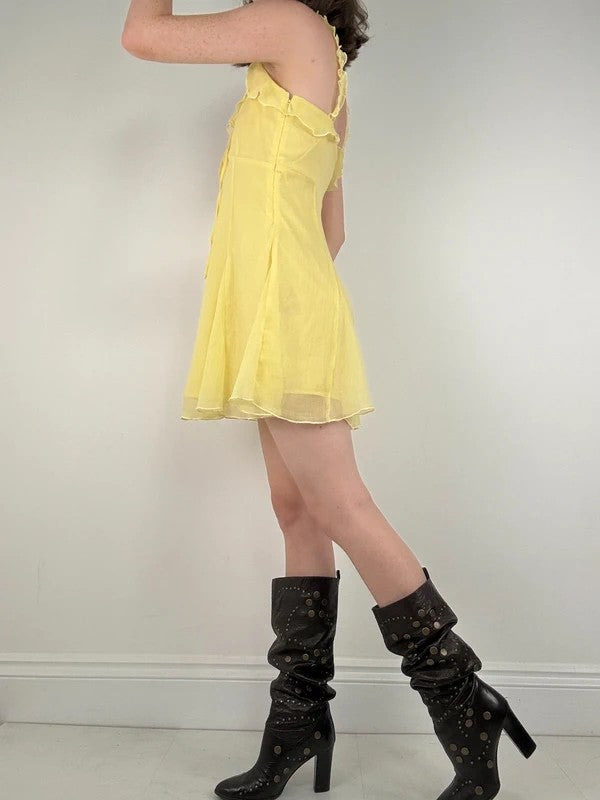 Floaty flutter butter yellow fairy mini dress