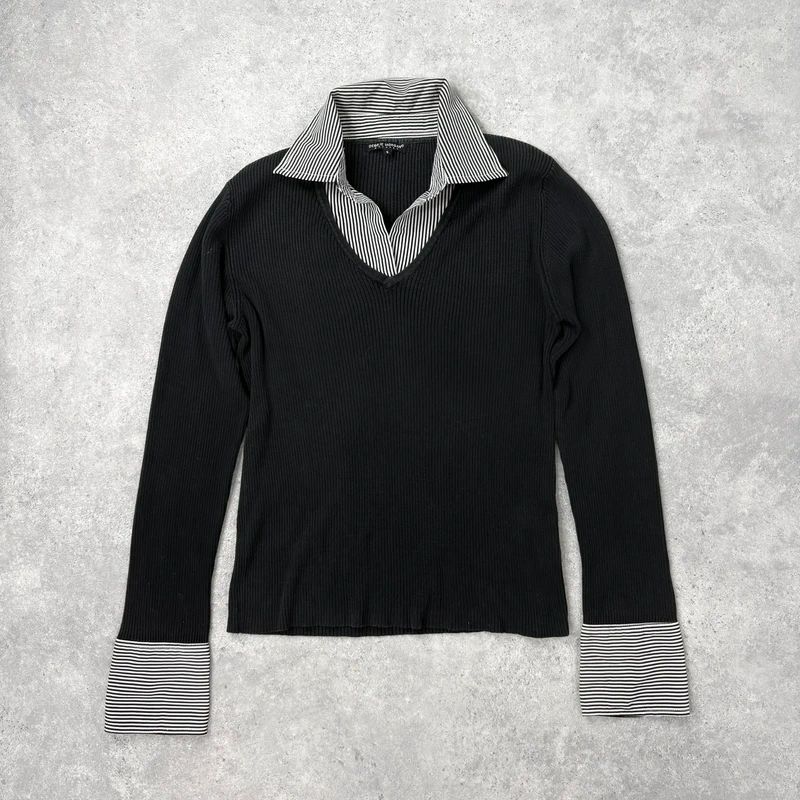 black ribbed knit layered shirt jumper