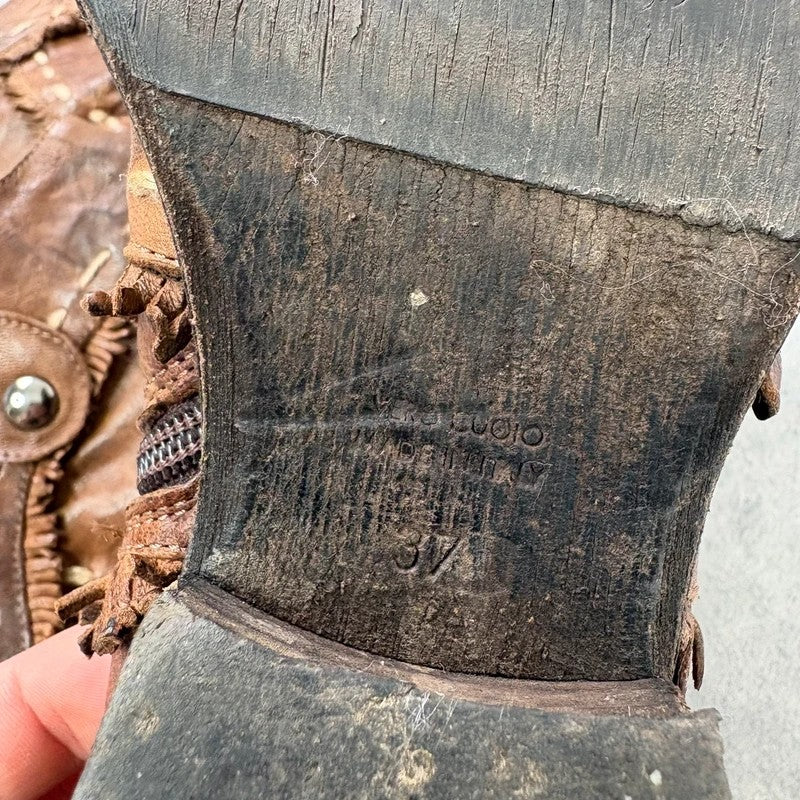 Brown leather slouchy western boots