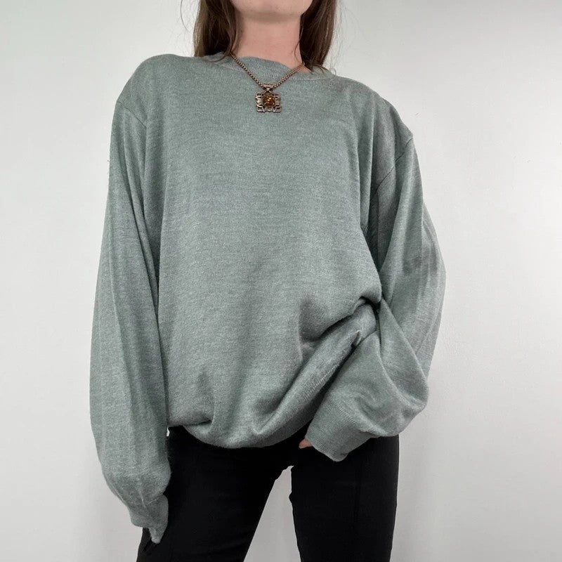 grey fine knit wool blend boxy batwing sweater knit