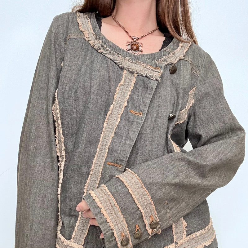 asymmetric boxy distressed military jacket