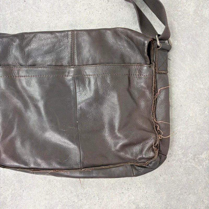 Brown leather satchel slouchy crossbody bag