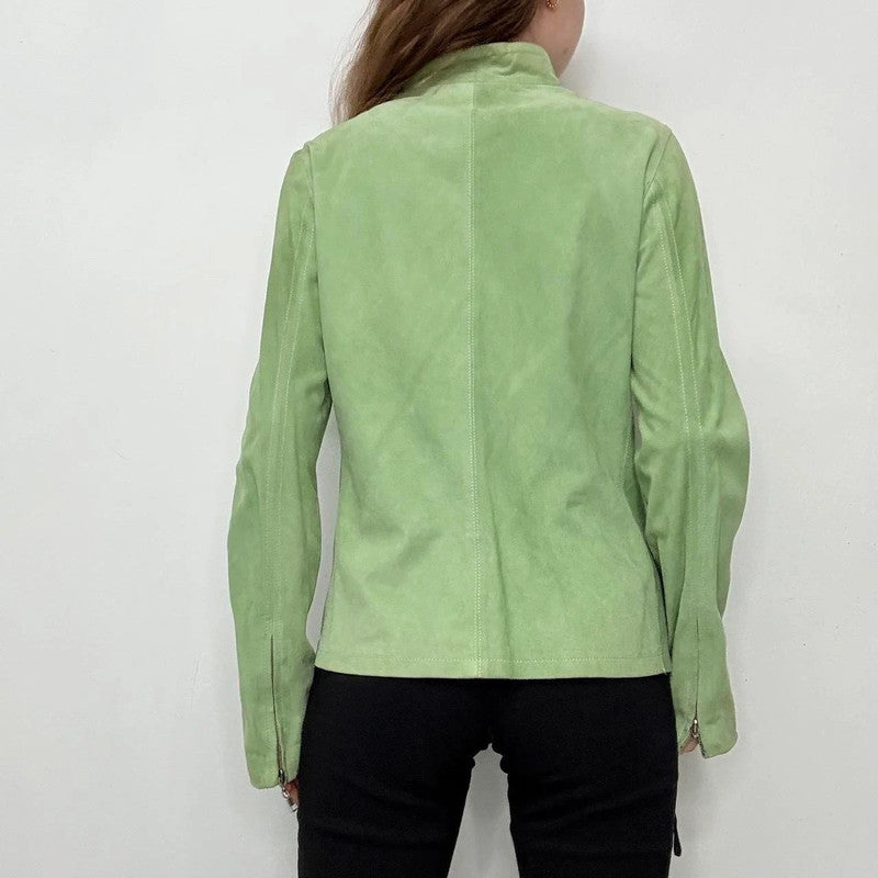 fitted green suede jacket