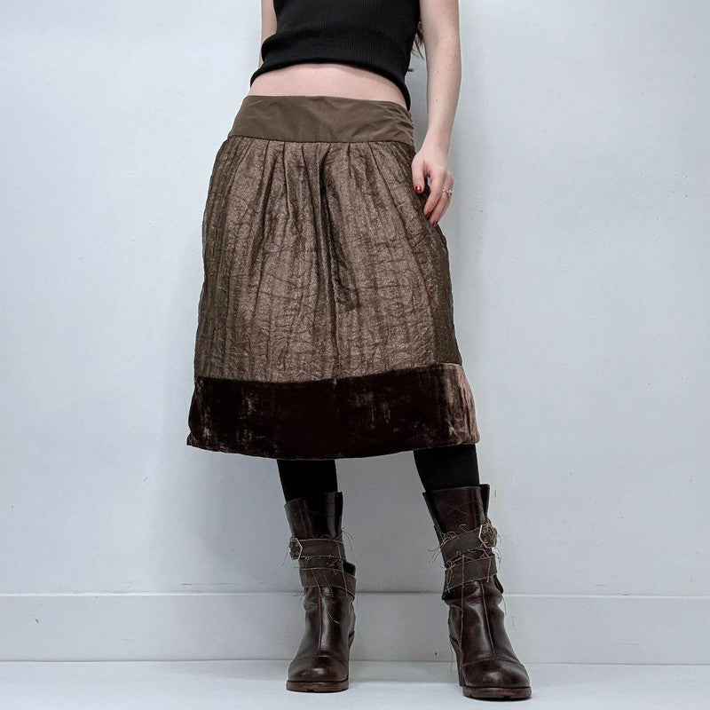 brown layered mesh velvet skirt
