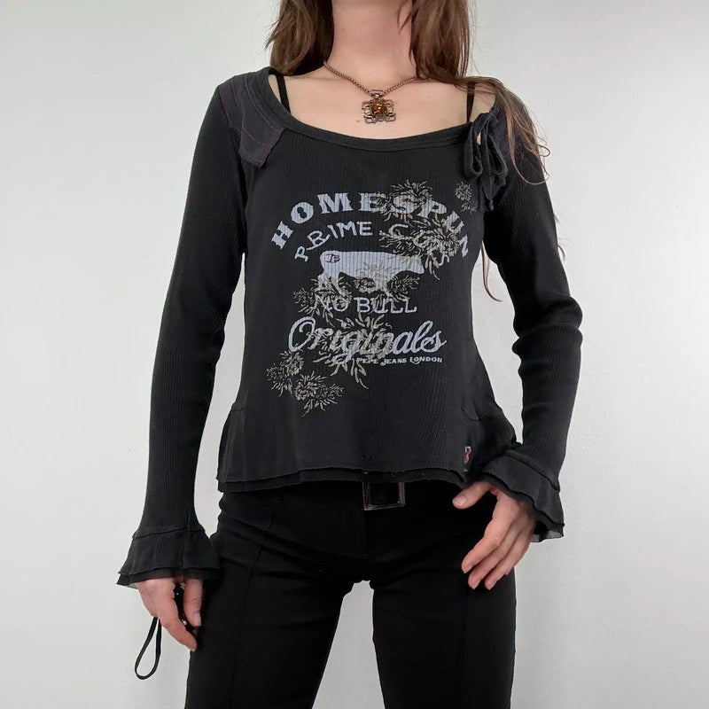 black long sleeve slouchy graphic t-shirt