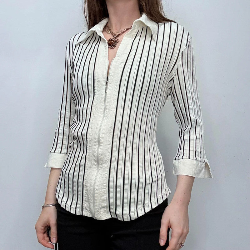 fitted pinstripe zip shirt